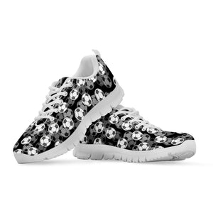 Black And White Soccer Ball Print White Running Shoes