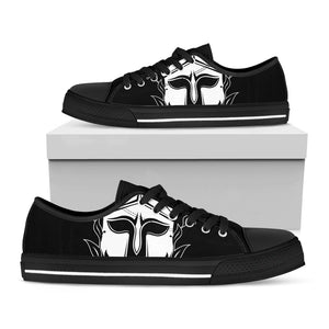 Black And White Spartan Helmet Print Black Low Top Sneakers