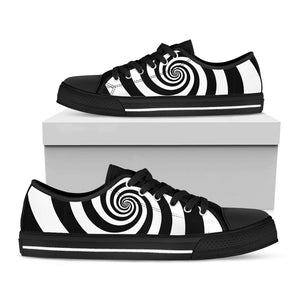 Black And White Spiral Illusion Print Black Low Top Sneakers
