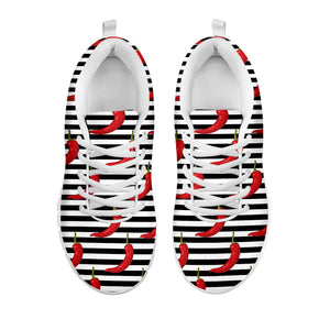 Black And White Striped Chili Print White Running Shoes