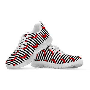 Black And White Striped Chili Print White Running Shoes