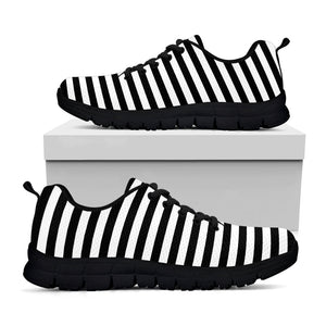 Black And White Striped Pattern Print Black Running Shoes