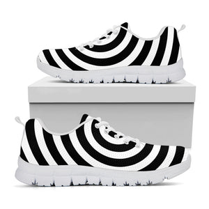 Black And White Swirl Illusion Print White Running Shoes