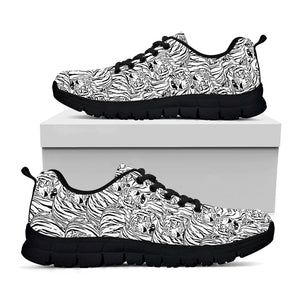 Black And White Tiger Pattern Print Black Running Shoes