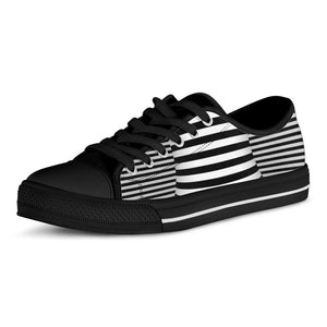 Black And White Torus Illusion Print Black Low Top Sneakers
