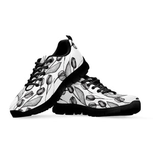 Black And White Tulip Pattern Print Black Running Shoes