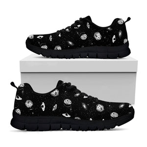 Black And White UFO Pattern Print Black Running Shoes