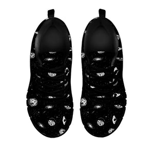 Black And White UFO Pattern Print Black Running Shoes