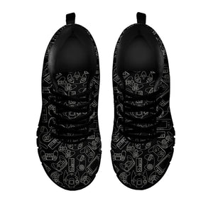 Black And White Video Game Pattern Print Black Running Shoes