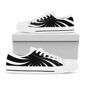Black And White Vortex Swirl Print White Low Top Sneakers