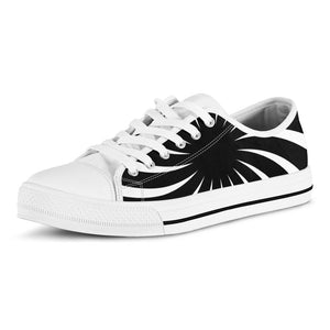 Black And White Vortex Swirl Print White Low Top Sneakers