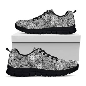 Black And White Western Flower Print Black Running Shoes