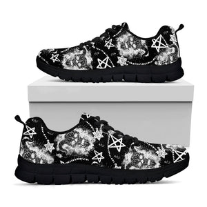 Black And White Wicca Devil Skull Print Black Running Shoes