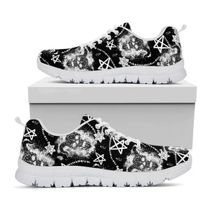 Black And White Wicca Devil Skull Print White Running Shoes