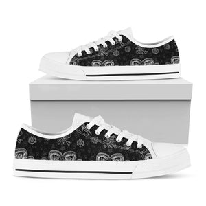 Black And White Wicca Gothic Print White Low Top Sneakers