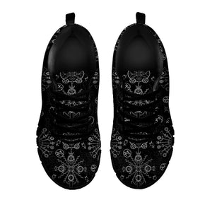 Black And White Wiccan Mystic Print Black Running Shoes