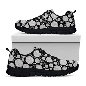 Black And White Yarn Pattern Print Black Running Shoes