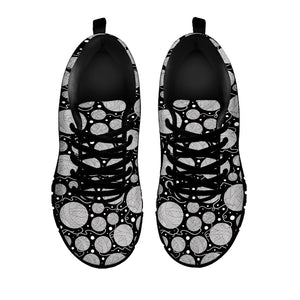 Black And White Yarn Pattern Print Black Running Shoes