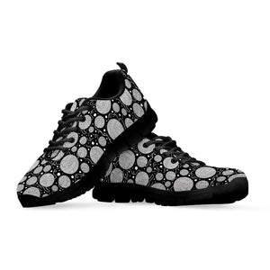 Black And White Yarn Pattern Print Black Running Shoes