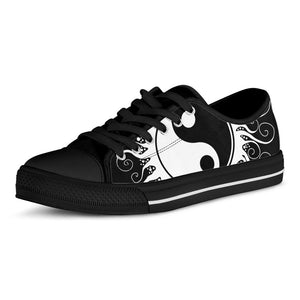 Black And White Yin Yang Sun Print Black Low Top Sneakers