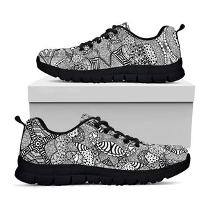 Black And White Zentangle Pattern Print Black Running Shoes