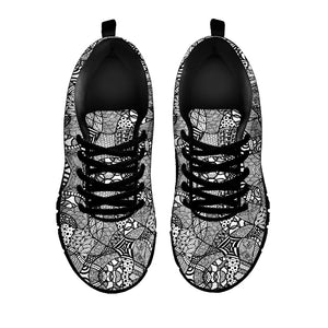 Black And White Zentangle Pattern Print Black Running Shoes