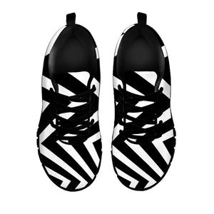 Black And White Zigzag Dazzle Print Black Running Shoes
