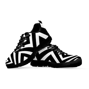 Black And White Zigzag Dazzle Print Black Running Shoes