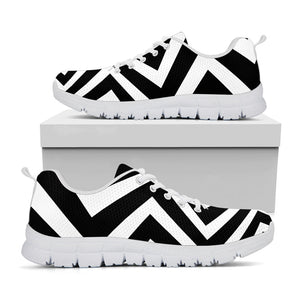 Black And White Zigzag Dazzle Print White Running Shoes