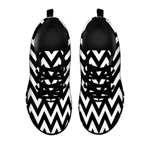 Black And White Zigzag Pattern Print Black Running Shoes