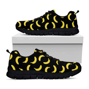 Black And Yellow Banana Pattern Print Black Running Shoes