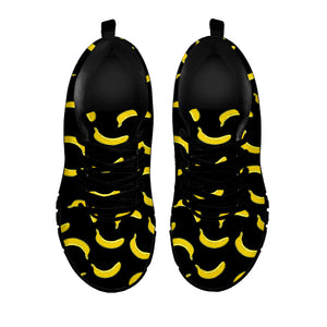 Black And Yellow Banana Pattern Print Black Running Shoes