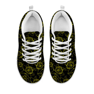 Black And Yellow Daffodil Pattern Print White Running Shoes