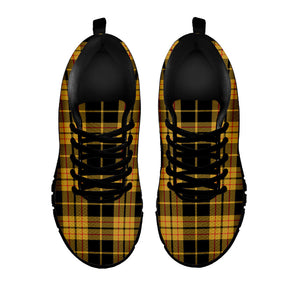 Black And Yellow Tartan Pattern Print Black Running Shoes