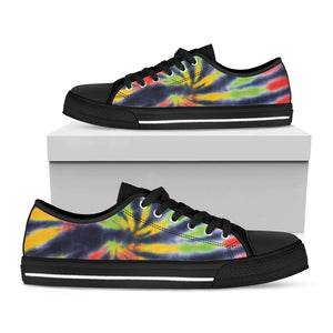 Black Backed Spiral Tie Dye Print Black Low Top Sneakers