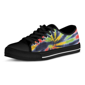 Black Backed Spiral Tie Dye Print Black Low Top Sneakers