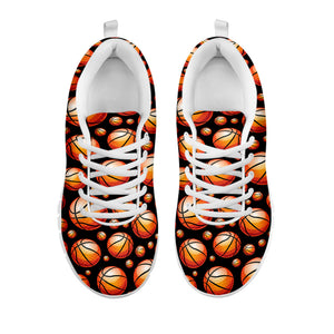Black Basketball Pattern Print White Running Shoes