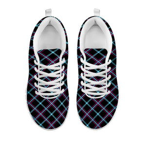 Black Blue And Pink Tartan Pattern Print White Running Shoes