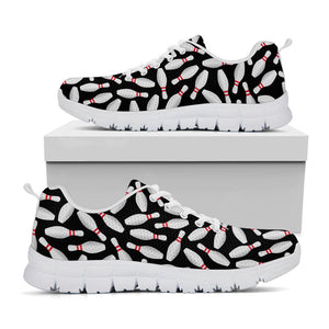 Black Bowling Pins Pattern Print White Running Shoes