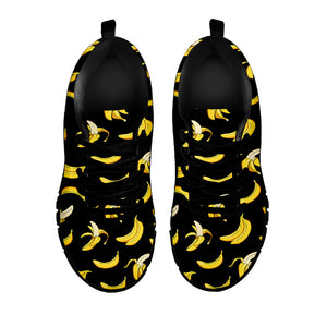 Black Cartoon Banana Pattern Print Black Running Shoes