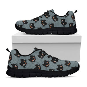 Black Cat Knitted Pattern Print Black Running Shoes