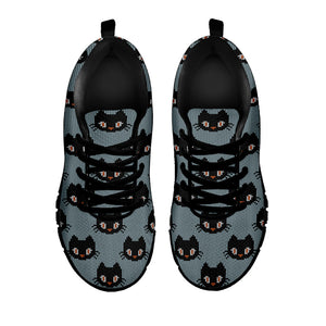 Black Cat Knitted Pattern Print Black Running Shoes