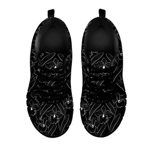 Black Cattleya Flower Pattern Print Black Running Shoes