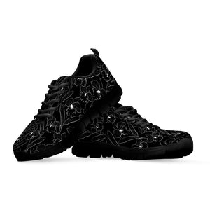 Black Cattleya Flower Pattern Print Black Running Shoes