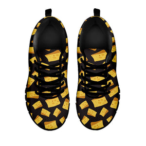 Black Cheese And Holes Pattern Print Black Running Shoes