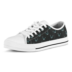 Black Cheshire Cat Pattern Print White Low Top Sneakers