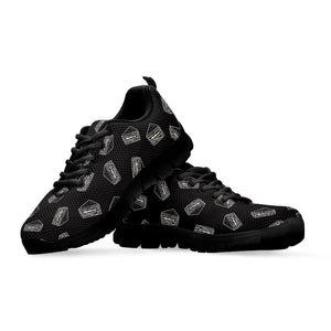Black Doodle Sandwich Pattern Print Black Running Shoes