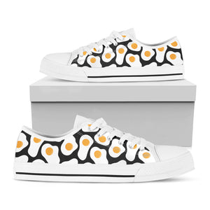 Black Fried Eggs Pattern Print White Low Top Sneakers