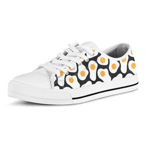 Black Fried Eggs Pattern Print White Low Top Sneakers