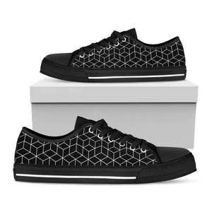 Black Geometric Cube Shape Pattern Print Black Low Top Sneakers